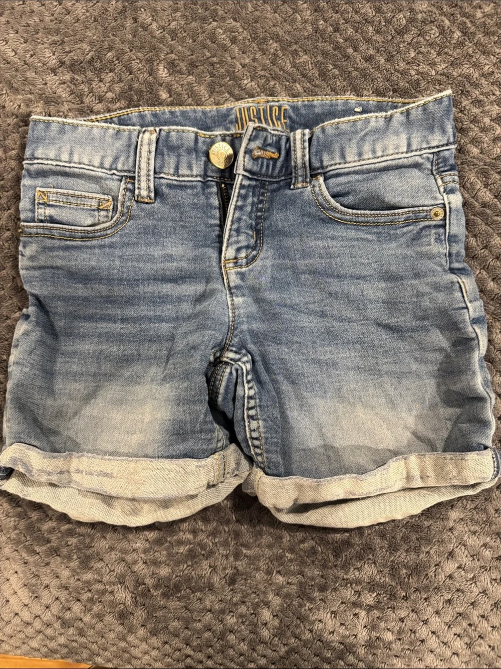 Justice Light Wash Denim Roll-Cuff Girls' Shorts